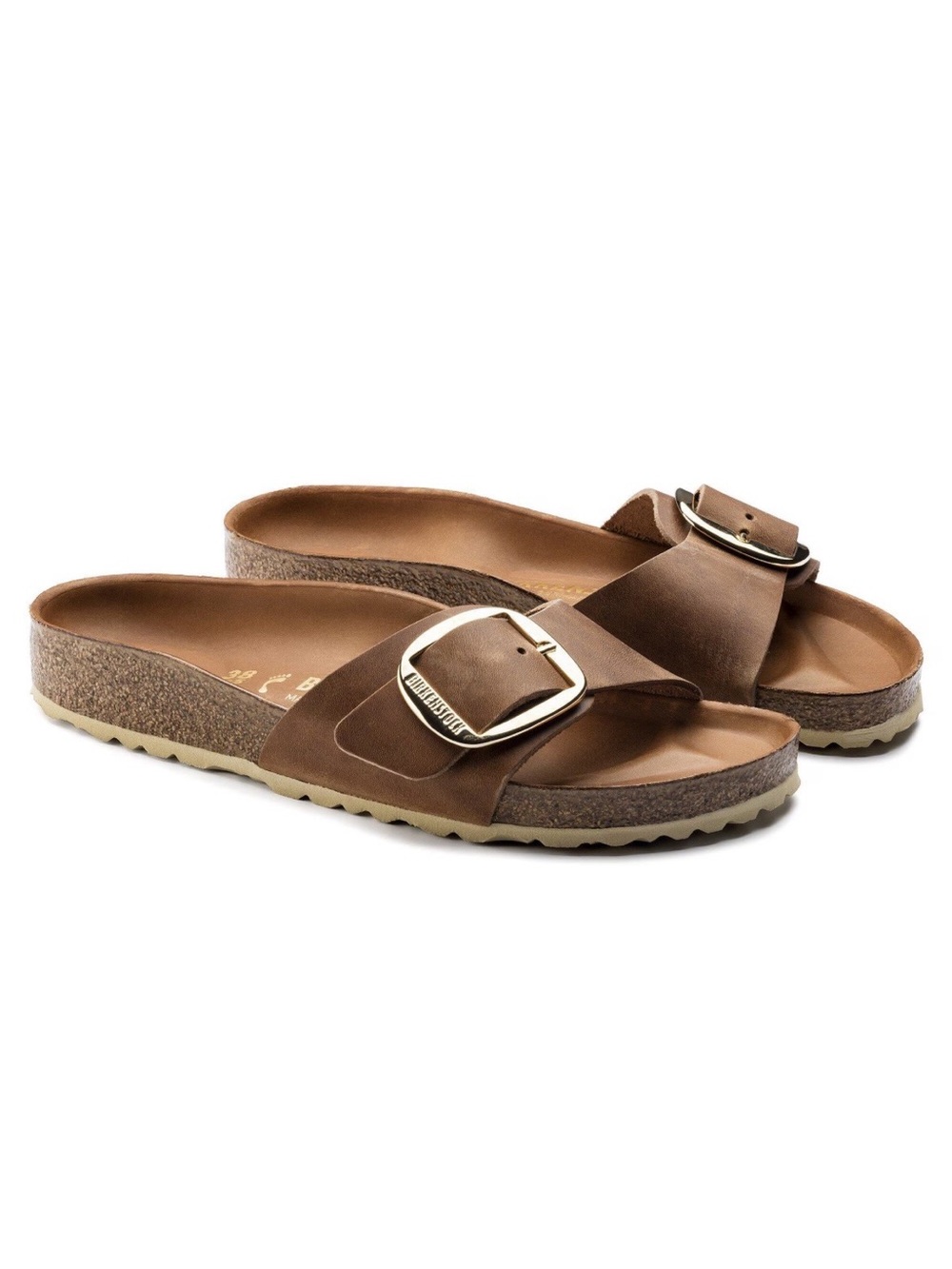 Birkenstock Madrid Big Buckle Slides in Cognac, sz EU 39